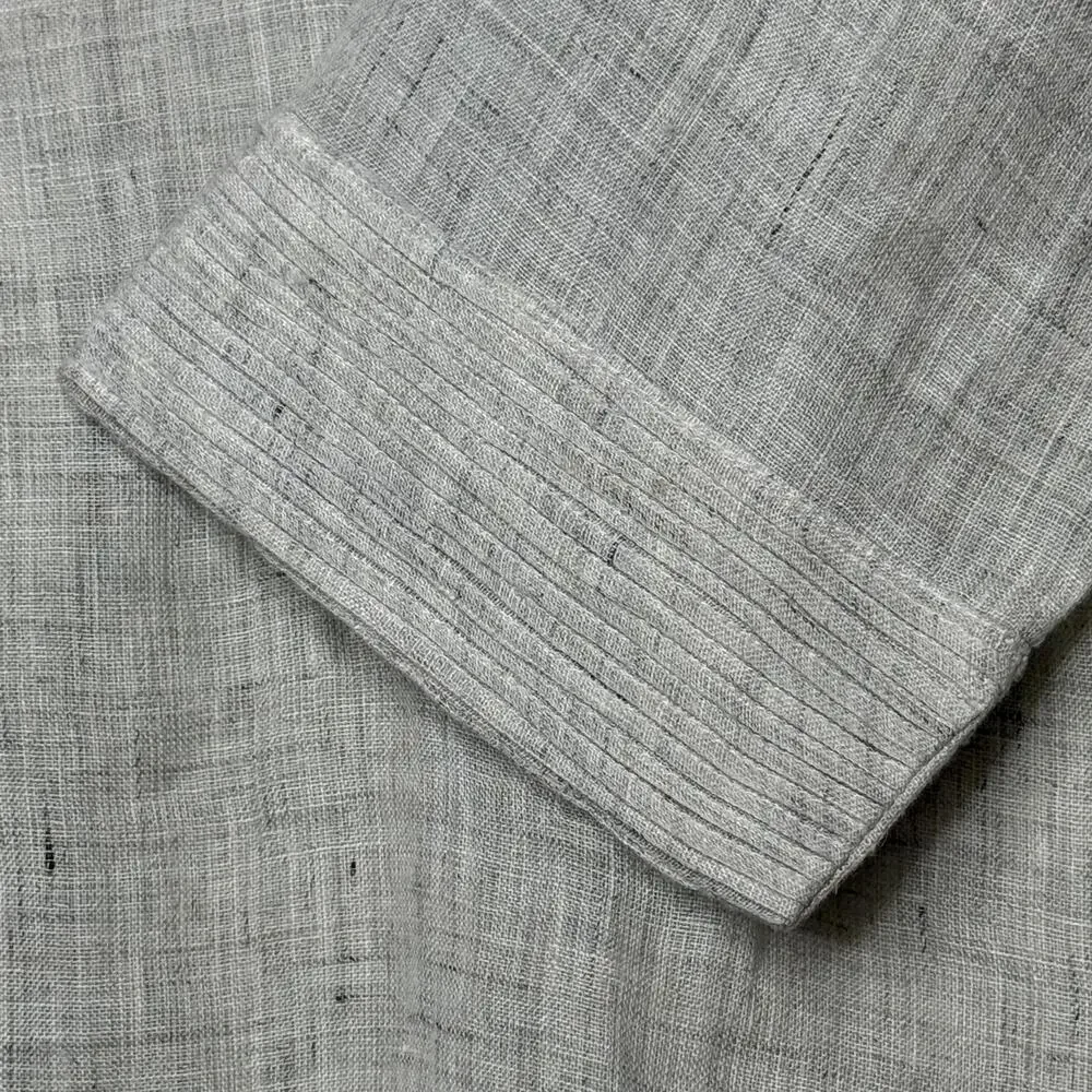 Anokhi Blouse Womens Large Gray Linen Pleated Tunic 3/4 Sleeve Button Front